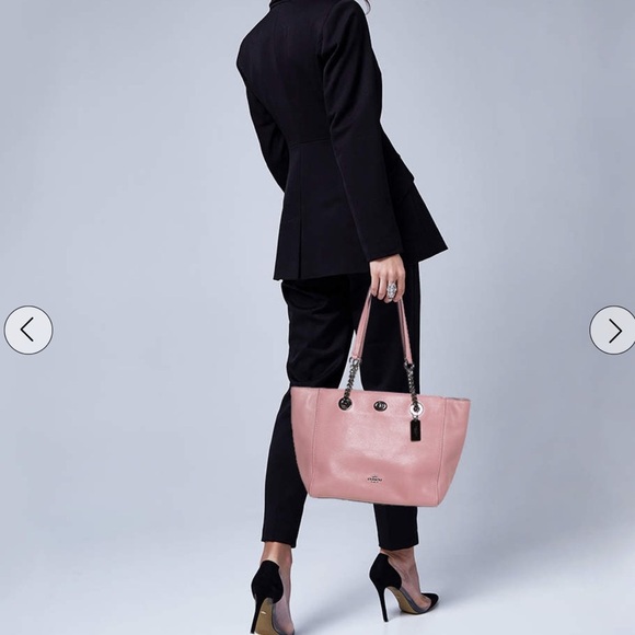 Coach Handbags - COACH Pink Turnlock Chain Tote 27 in Polished Pebble Leather pink Valentines
